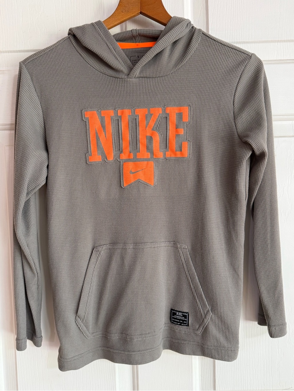 Nike Gray Hoodie with Bright Orange NIKE Logo